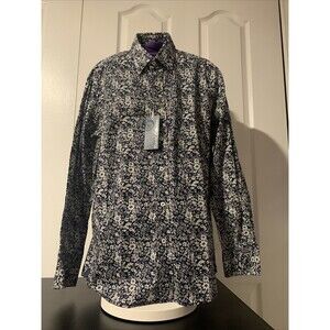 NWT Report Collection Navy White Floral Island Button Up Cotton Shirt Size M